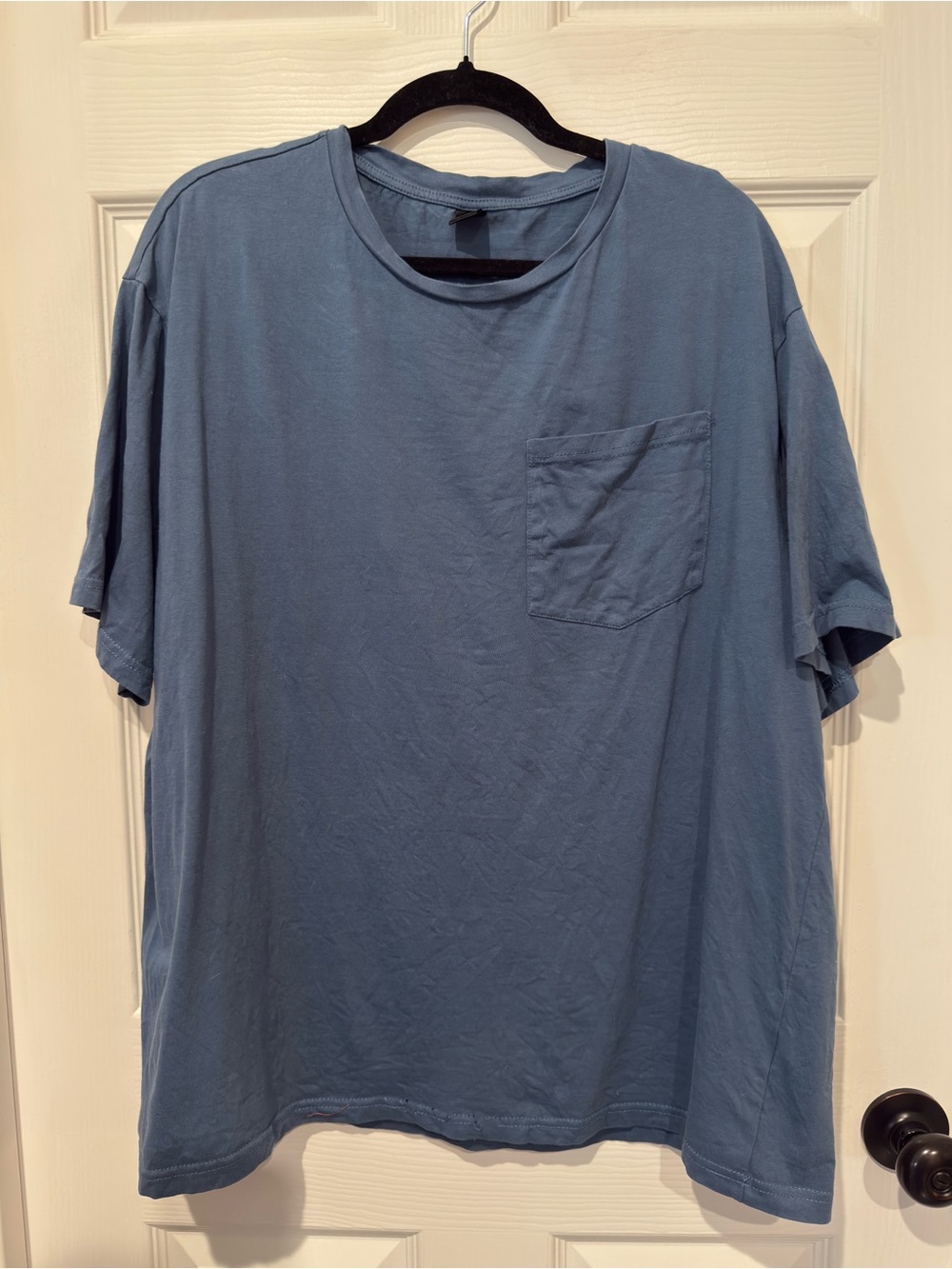 Washed Navy Blue Short Sleeve Pocket Tee Relaxed Crew Neck Top